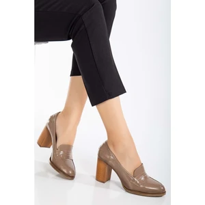 Analin Shoes Kadın  Deri Saraçlı Klasik Topuklu Ayakkabı - Vizon Rugan