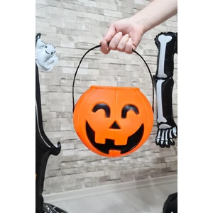 Cadılar Bayramı Şeker Kovası Büyük Boy Turuncu Kabak 18CM Halloween Şeker Kovası