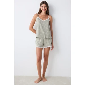 Pamuklu Hannah Haki Şort Pijama Takımı