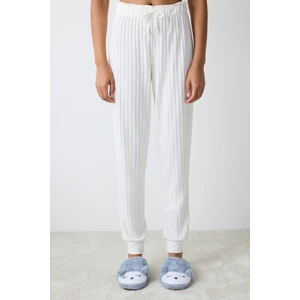 Warm Hearts Rib Kırık Beyaz Pantolon