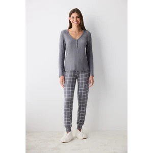 Cozy Time Gri Çok Renkli Pantolon Pijama Takımı