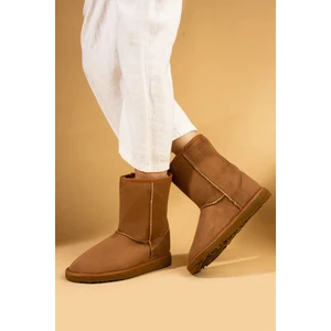 Kadın Taba Süet Uzun Bot Içi Tüylü Düz Rahat Taban Ayakkabı