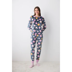 Cute Pumpkins Fuzzy Antrasit Pantolon Pijama Takımı
