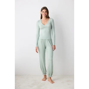 Aria Dotted Açık Yeşil Pantolon Pijama Takımı