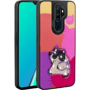 Oppo A9 2020 Kılıf Parlayan Kabartmalı Ikonik Figürlü Zore Amas Silikon Kapak-Mor