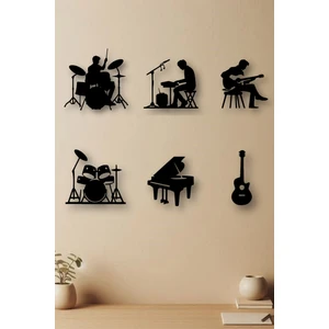 Balsa Tasarım Ahşap Tablo Dekoratif Duvar Süsü Ev ve Ofis Için Müzik Temalı Set Siyah Renk Minimalist 9000001, 40 x 60