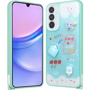 Galaxy A35  Kılıf Parlayan Sıvılı Simli Kabartma Figürlü Zore Cevze Kapak-Yeşil