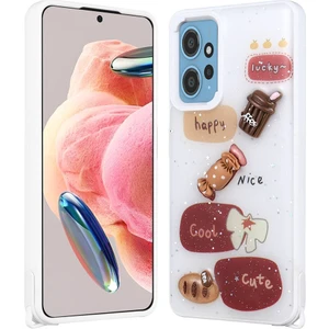 Xiaomi Redmi Note 12 4g Kılıf Parlayan Sıvılı Simli Kabartma Figürlü Zore Cevze Kapak-Beyaz