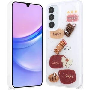 Galaxy A05S Kılıf Parlayan Simli Kabartma Figürlü Zore Cevze Kapak-Beyaz