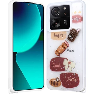 Xiaomi Mi 13T Kılıf Parlayan Sıvılı Simli Kabartma Figürlü Zore Cevze Kapak-Beyaz