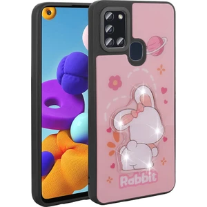 Galaxy A21S Kılıf Parlayan Kabartmalı Ikonik Figürlü Zore Amas Silikon Kapak-Pembe