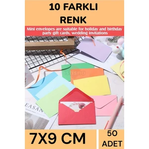 50 Adet 7 x 9 cm Sevimli  Canlı Renkli Doğum Günü Için Mini Kart Davetiye Zarfları