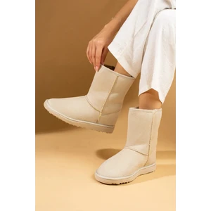 Kadın Bej Süet Uzun Bot Içi Tüylü Düz Rahat Taban Ayakkabı