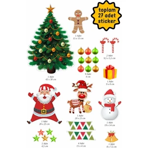 Yılbaşı Temalı Cam Sticker Seti Yeni Yıl Kapı Süsü Duvar Süsü Çocuk Bebek Odası Çam Ağacı Noel Baba