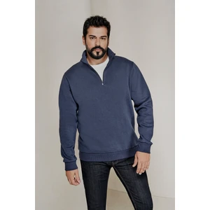 Altınyıldız Classics Erkek Lacivert Standart Fit Normal Kesim Içi Polarlı Dik Bato Yaka Pamuklu Sweatshirt