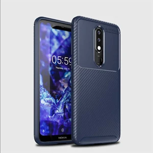 Nokia 5.1 Plus Kılıf Negro Karbon Desen Silikon + Ekran Koruyucu