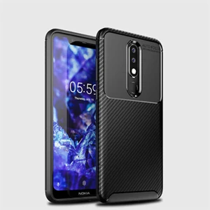 Nokia 5.1 Plus Kılıf Negro Karbon Desen Silikon + Ekran Koruyucu
