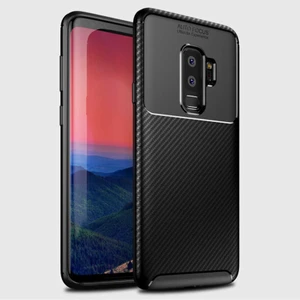 Samsung Galaxy S9 Plus Kılıf Negro Karbon Desen Silikon + Ekran Koruyucu