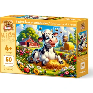 Art Puzzle Art Çocuk Sevimli Inek ve Arkadaşları 50 Parça Puzzle
