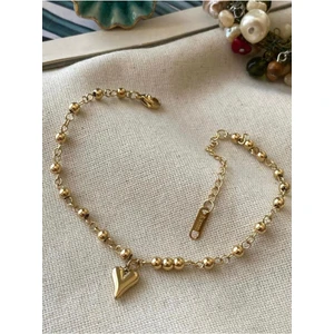 Su Perisi Takı Bijuteri Çelik Gold Dorika ve Kalp Detaylı Halhal