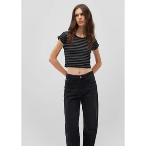 Kadın Çizgili Siyah Crop Tişört 168382-900