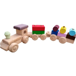 Eğitici Ahşap Oyuncak | Ahşap 3 Vagonlu Renkli Geometrik şekiller tren