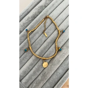 Su Perisi Takı Bijuteri Çelik Gold Nazar Boncuklu Mavi Mineli Halhal