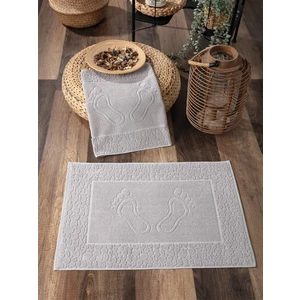 2'li Ayak Izli Ayak Havlusu Seti Gri- %100 Pamuk & Yumuşak - Dayanıklı ve Yüksek Su Emici - 50X70 cm