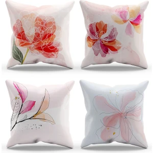 Çift Tarafı Baskılı Flower Art Desenli 4'lü Kombin Süet Kırlent Kılıfı