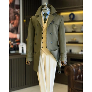 İtalyan stil slim fit mevsimlik erkek trençkot mont Yeşil T4976