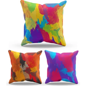 Çift Tarafı Baskılı Color Brush Desenli 3'lü Kombin Süet Kırlent Kılıfı