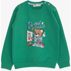 Erkek Çocuk Sweatshirt Ressam Ayıcık Baskılı 1-4 Yaş, Yeşil