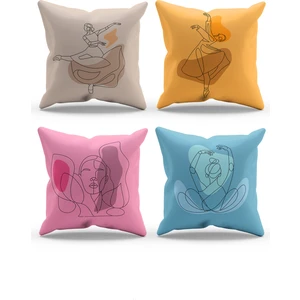 Çift Tarafı Baskılı Ballet Line Desenli 4'lü Kombin Süet Kırlent Kılıfı