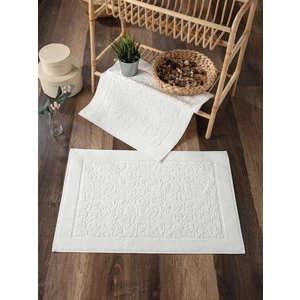 Damask Desen 2'li Ayak Havlusu - Ekru Renk Pamuk Havlu Seti - Yumuşak & Süper Emici - 50 x 70  cm