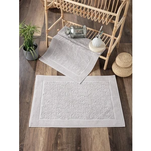 2'li Set Damask Desenli Ayak Havlusu - Yumuşak & Kalın - %100 Pamuklu Gri Havlu Takımı - 50X70 cm