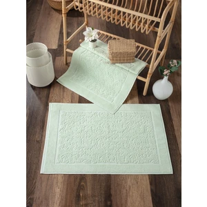 2'li Mint Yeşili Ayak Havlusu Seti - %100 Pamuk - Damask Desenli Havlu Takımı - 50X70 cm