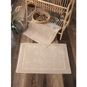 2'li Ayak Havlusu Seti - %100 Pamuklu & Kapuçino Renk Havlu - Damask Desenli & Yumuşak - 50X70 cm