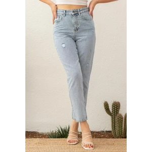 Hlt Jeans Yıpratmalı Kadın Mom Jean Yüksek Bel Likrasız Pamuk Kot Pantolon ANNA-2075