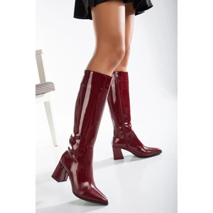 Ünal Özer Kadın Sivri Burun Kalın Topuklu Çizme Bordo Rgn