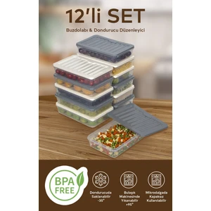 Nesto Home 12'li Renkli Buzdolabı Düzenleyici Buzluk ve Mikrodalga Saklama Kabı 12X1200 ml