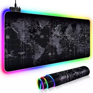 90X40 Rgb Dünya Desenli Mouse Pad LED Işıklı Baskısız Siyah Renk Gaming Mousepad
