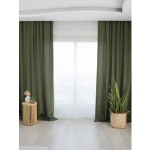 İnci Life Yosun Yeşili Pilesiz Büzgülü Ekstraforlu Keten Fon Perde