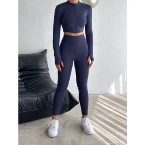 Suya U&S Wear Fermuar Detaylı Crop-Tayt Dalgıç Spor Takım