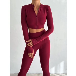 Suya U&S Wear Fermuar Detaylı Crop-Tayt Dalgıç Spor Takım