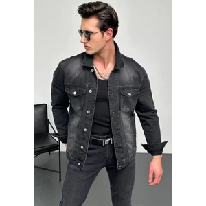 Hlt Jeans Erkek Antrasit Jean Denim Standart Kalıp %100 Pamuk Cepli Düğmeli Kot Ceket HLTHE042101