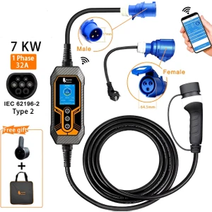 32A 1 Faz Tip 2 Şarj Kablosu 7kw Wıfı-App Özellikli 5m Ev Şarj Cihazı Elektrikli Araç Şarj Kablosu Cee Fişli