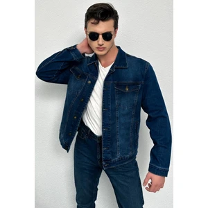 Hlt Jeans Erkek Koyu Mavi Jean Denim Standart Kalıp %100 Pamuk Cepli Düğmeli Kot Ceket HLTHE042110