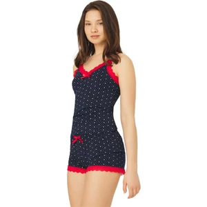 Lacivert Desenli İnce Askılı Şortlu Pamuklu Pijama Takımı
