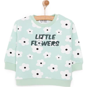 Basic Az Şardonlu Yazılı Papatya Desenli Sweatshirt Kız Bebek