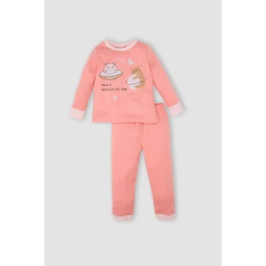 Kız Bebek Pijama Takımı Bisiklet Yaka Baskılı Uzun Kollu Üst Beli Lastikli Alt D3441A524AU